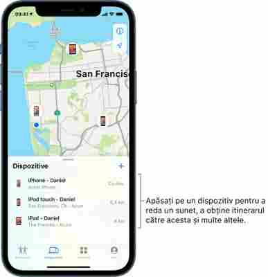 Localizarea unui dispozitiv în Găsire pe iPhone